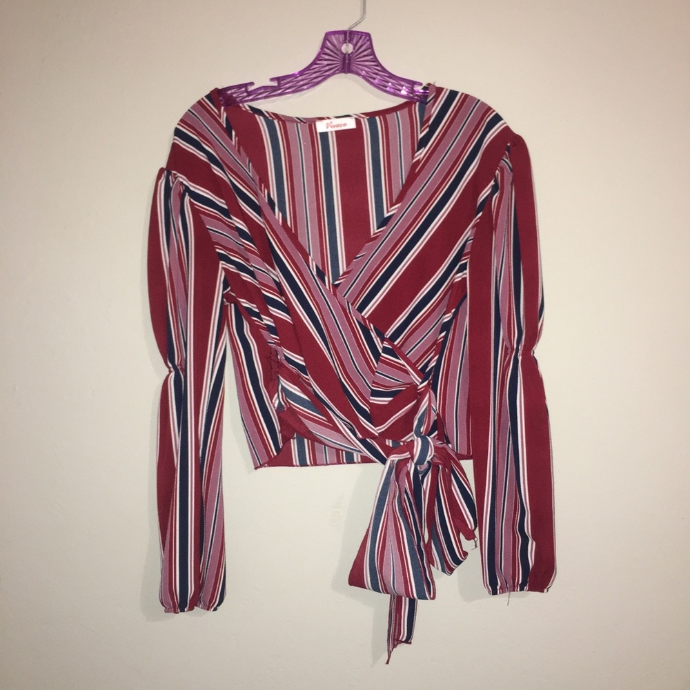 Striped wrap cropped shirt